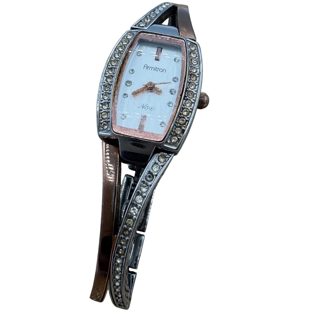 Armitron‎ Now Women's Two Tone Crystal Bezel Dress Watch Silver Rose Goldtone
